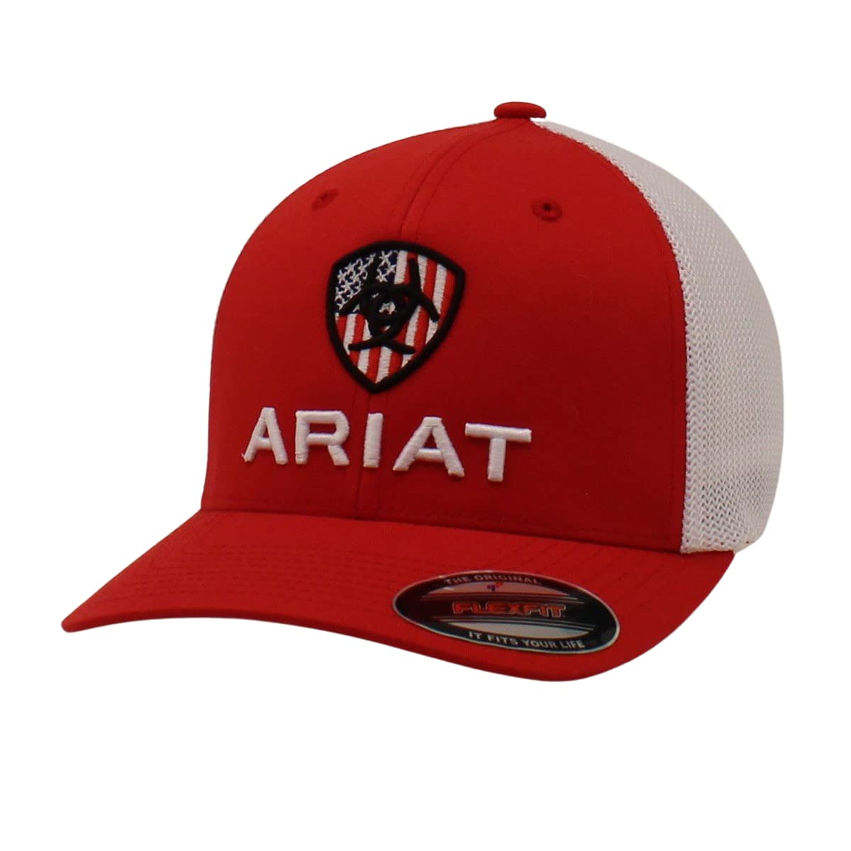 ARIAT Men's Red Flexfit USA Shield Logo Cap