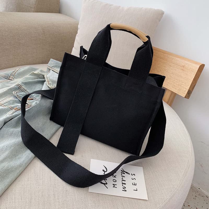 Women's Large Canvas Tote Bag Simple Shoulder Shopping Bag Solid Color Commuter Fashion Postman Tote Bag(black)