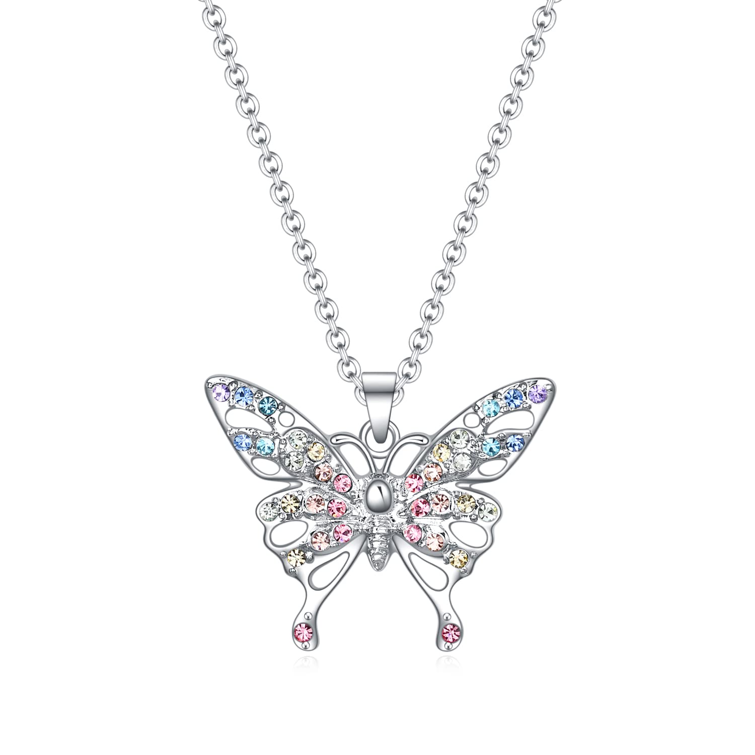 Butterfly Necklace Gifts for Girls Women,Christmas Birthday Jewelry Back to School Gifts for Girl Women Daughter Granddaughter Niece (Flower Butterfly Rainbow)