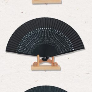 NA Chinese Wind Folding Fan Hanwear Vintage Fan Antique Women Dance Folding Summer Portable Easy Closure (All Black)