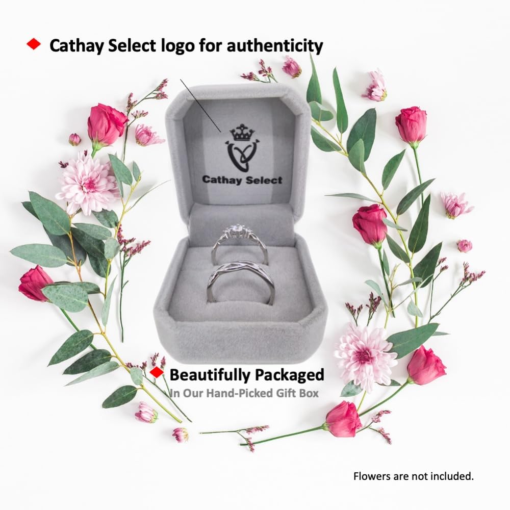 Cathay Select Sterling Silver Couple Zircon Diamond Rings Set, Adjustable Matching Rings, Wedding Promise Love Relationship Rings