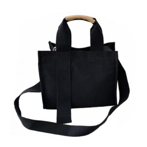 Women's Large Canvas Tote Bag Simple Shoulder Shopping Bag Solid Color Commuter Fashion Postman Tote Bag(black)