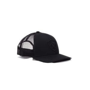 ARIAT Men's Monochrome Shield Logo Cap, Black with Mesh Back, Adjustable Snap-Back Closure