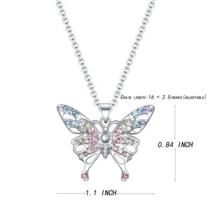 Butterfly Necklace Gifts for Girls Women,Christmas Birthday Jewelry Back to School Gifts for Girl Women Daughter Granddaughter Niece (Flower Butterfly Rainbow)