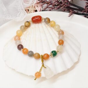 YUDA UNIQUE Healing Gemstone Jade Bracelets for Women and girl bracelet with Lucky Wealth Protection Gourd Stretch Bracelet for women and girl jade bracelet gift