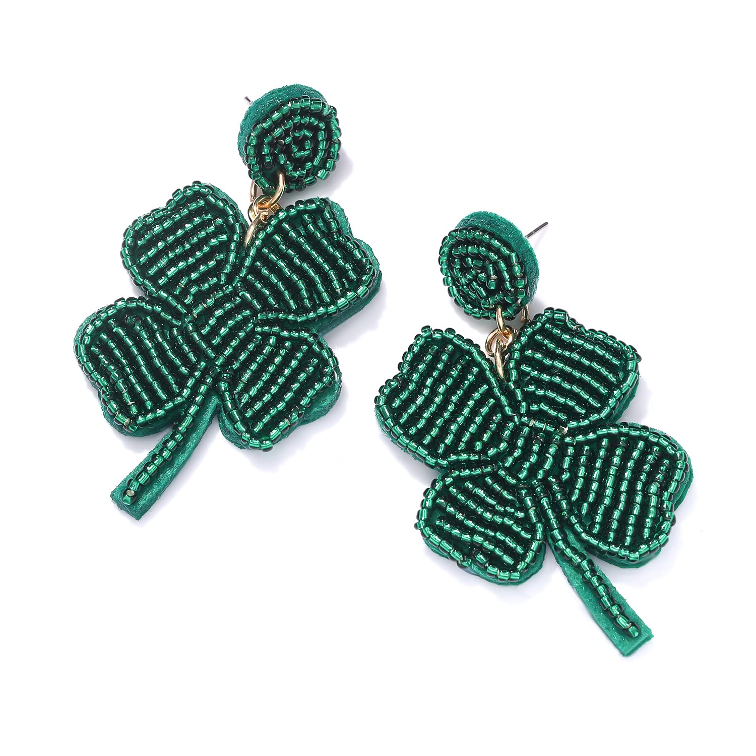 Boderier St Patrick's Day Earrings Green Leaf Beaded Earrings Lucky Irish Drop Dangle Earrings Party Costume Accessories for Women (Green Leaf)