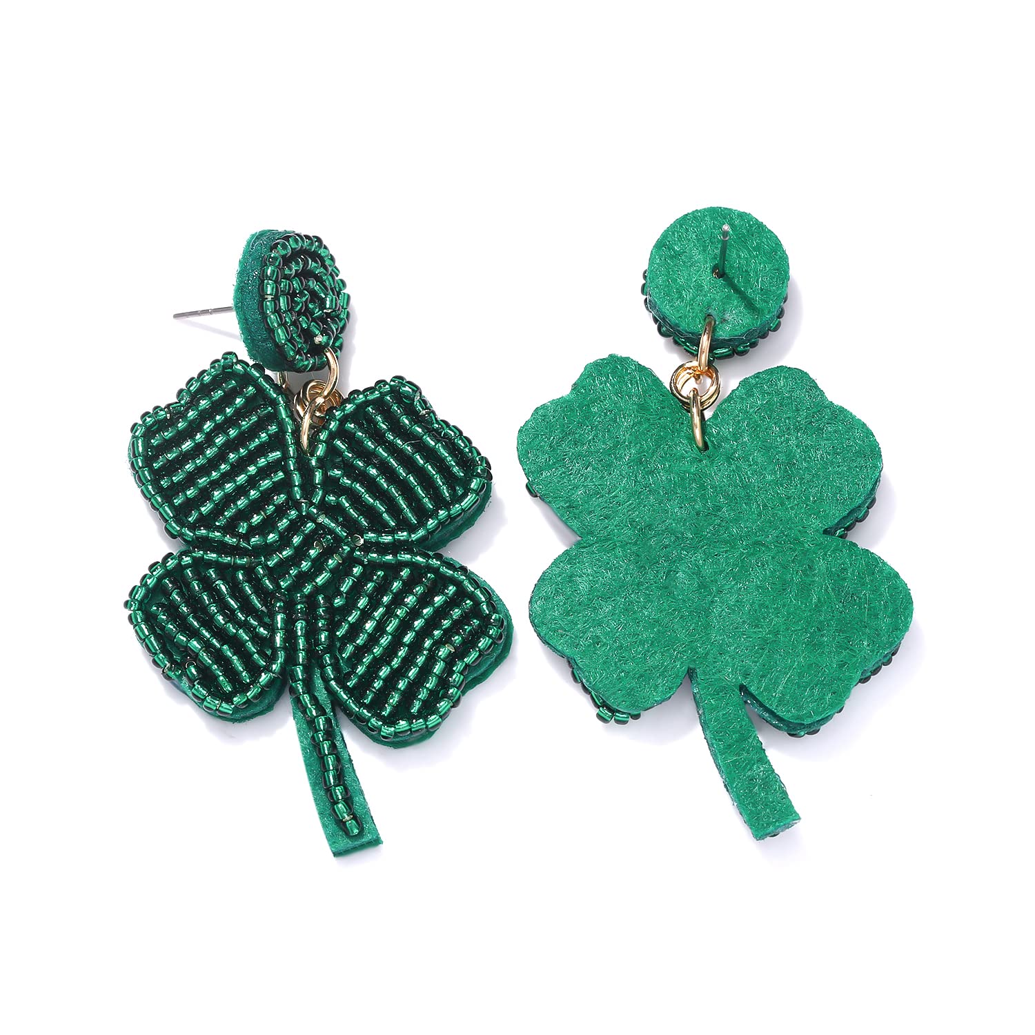 Boderier St Patrick's Day Earrings Green Leaf Beaded Earrings Lucky Irish Drop Dangle Earrings Party Costume Accessories for Women (Green Leaf)