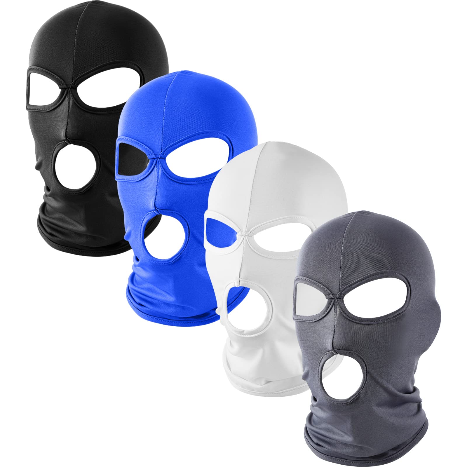 Geyoga Balaclava Covering Three Holes Full Face Covering Summer Thin Open Face Hood Windproof Motorcycle Face Cover (Black, Blue, White, Gray,4 Pieces)