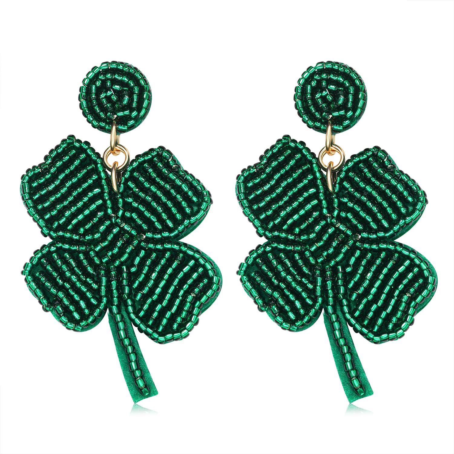 Boderier St Patrick's Day Earrings Green Leaf Beaded Earrings Lucky Irish Drop Dangle Earrings Party Costume Accessories for Women (Green Leaf)