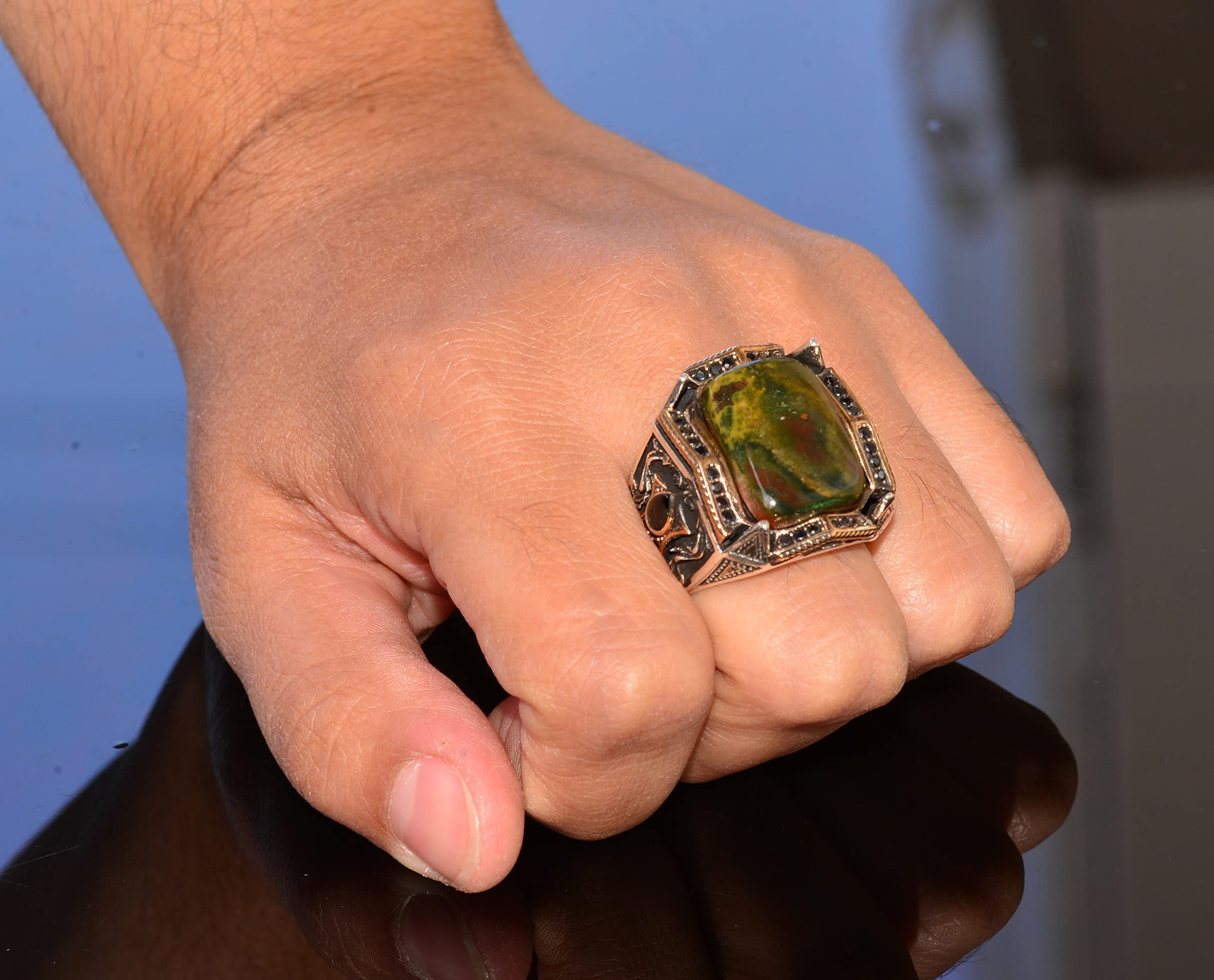 Genuine Bloodstone Gemstone Ring, 11.15 Carat, Sterling Silver Ring, Unique Custom Ring