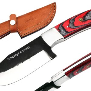 Fixed Blade Knife with Sheath, 9'' Full Tang Hunting Knife with High Carbon Steel Blade, Non-Slip Color Wood Handle, Lanyard Hole, Camping Knife for Hiking, Outdoor, Hunting, Survival, Camping