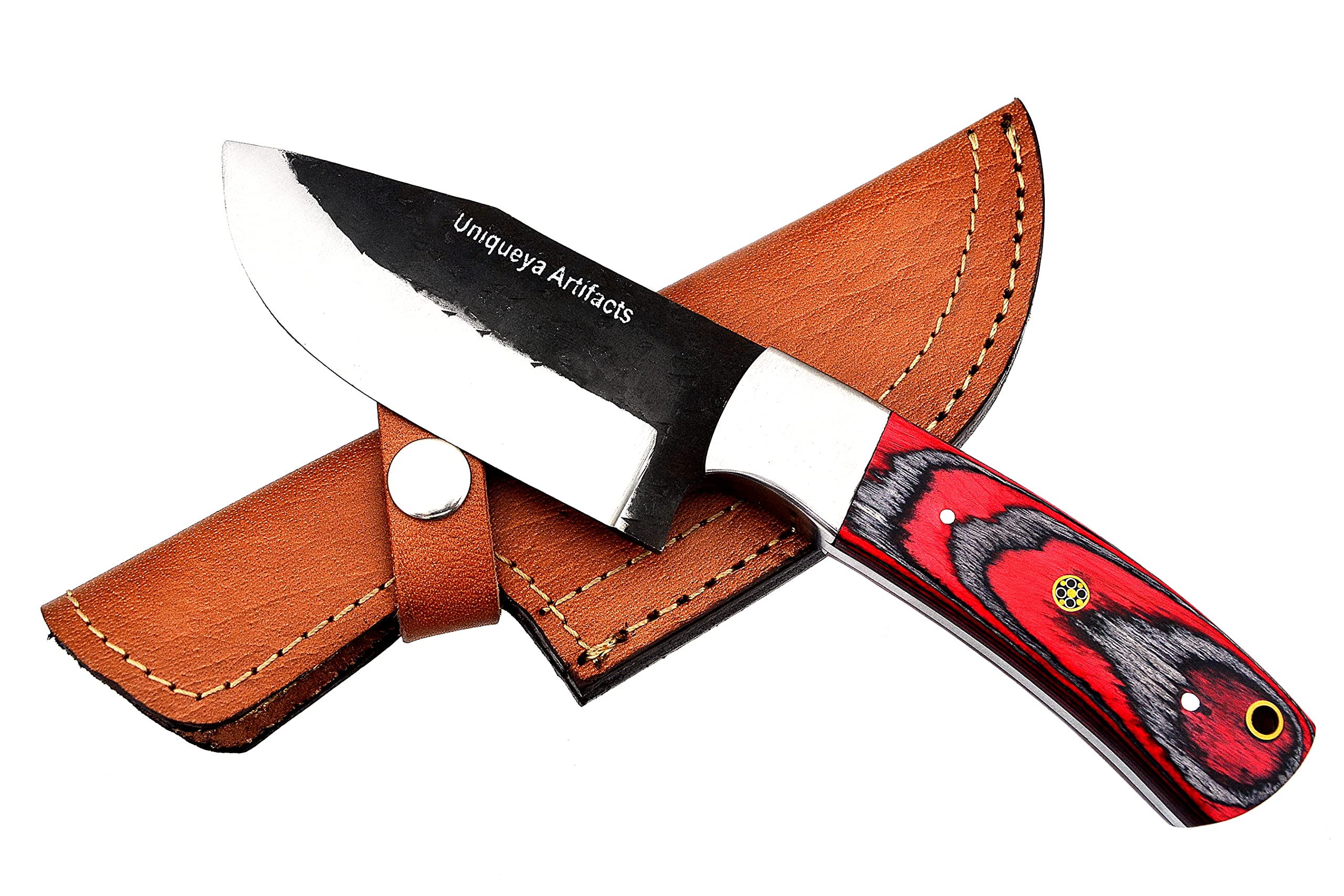 Fixed Blade Knife with Sheath, 9'' Full Tang Hunting Knife with High Carbon Steel Blade, Non-Slip Color Wood Handle, Lanyard Hole, Camping Knife for Hiking, Outdoor, Hunting, Survival, Camping