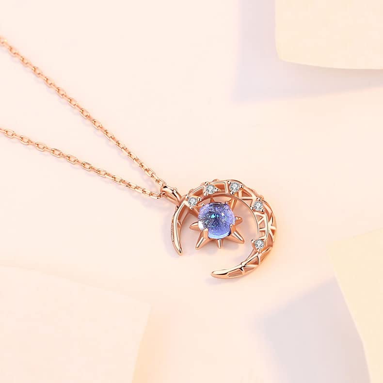 FUTIMELY Sparkling Zircon Crystal Necklace for Women,Blue Starry Sky Galaxy Sun Moon Pendant Necklace,Simple Fashionable Star Necklace (Gold)