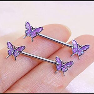 2022 Charm Butterfly Nipple Barbell 14g Colorful Charming Nipple Piercing Animals Jewelry Nipple Ring Bar Body Piercing Jewelry for Women - 3 Pairs