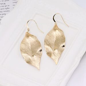 Bohemian 18K Gold Leaves Leaf Chandelier Lightweight long Dangle Drop Statement Earrings for Women(Small Leaf - Gold)