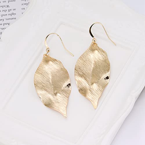 Bohemian 18K Gold Leaves Leaf Chandelier Lightweight long Dangle Drop Statement Earrings for Women(Small Leaf - Gold)