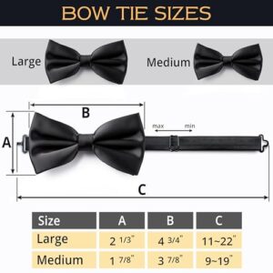 Adam Young Men's Black Bow Tie Pre-Tied Style Formal Satin Classic Bowtie for Tuxedo Faux Silk (Large, Black)