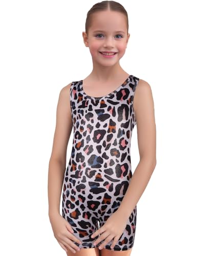 2 Packs Skinny Gymnastics Leotards For Toddler Girls Scoop Neck With Shorts, Little Kids Skinny Colorful Dance Workout Unitards Biketards Tanks Rainbow Leopards