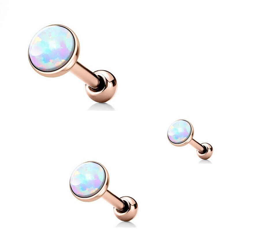 3 Pc White Opal Rose Gold Cartilage Tragus Barbells Studs Triple Helix Earring