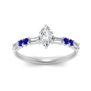 jewelrygift vintage classic engagement ring 925 sterling silver created blue sapphire marquise shape blue color side stone engagement rings prong setting in size 8 casual wear for gift