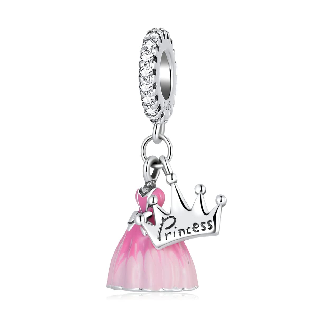 Dress & Crown Pendant Charm 925 Sterling Silver Charm Fits For Pandora Bracelet