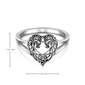 LOVGIFSET Celtic Horse Ring Celtic Knot Horse Wedding Rings for Women band Heart Sterling Silver Mustang Equestrian Jewelry Horses Lover Gifts Size 8