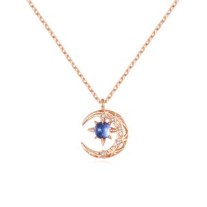 FUTIMELY Sparkling Zircon Crystal Necklace for Women,Blue Starry Sky Galaxy Sun Moon Pendant Necklace,Simple Fashionable Star Necklace (Gold)