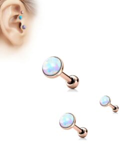 3 pc white opal rose gold cartilage tragus barbells studs triple helix earring