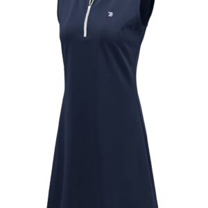 BGOWATU Women's Tennis Dress Sleeveless Golf Polo Dress Lightweight Sports Activewear Dress Zip Up Navy M