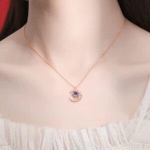 FUTIMELY Sparkling Zircon Crystal Necklace for Women,Blue Starry Sky Galaxy Sun Moon Pendant Necklace,Simple Fashionable Star Necklace (Gold)