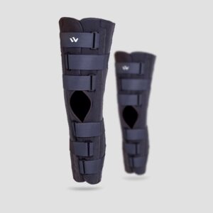 wehr genucare knee immobilizer – professional knee brace for post-op immobilization and meniscus injuries – knee support for men and women with adjustable hook and loop straps (small)