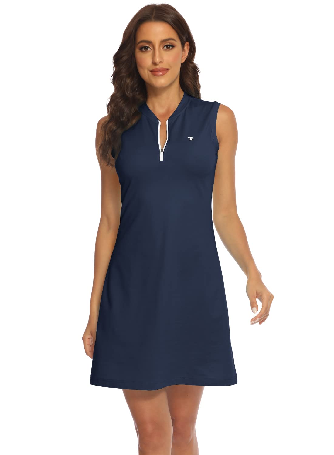 BGOWATU Women's Tennis Dress Sleeveless Golf Polo Dress Lightweight Sports Activewear Dress Zip Up Navy M