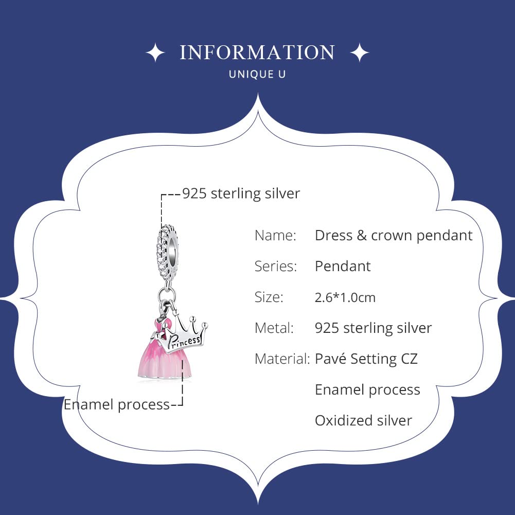 Dress & Crown Pendant Charm 925 Sterling Silver Charm Fits For Pandora Bracelet