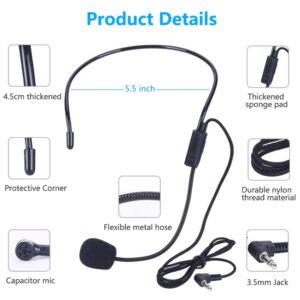 VOVIGGOL 2Pcs Microphone Headset Mic, Flexible Wired Boom for Voice Amplifier, 3.5mm Connector Jack Headset Microphone for Singing, Speaking, Teachers, Coaches, Presentations, Seniors and More