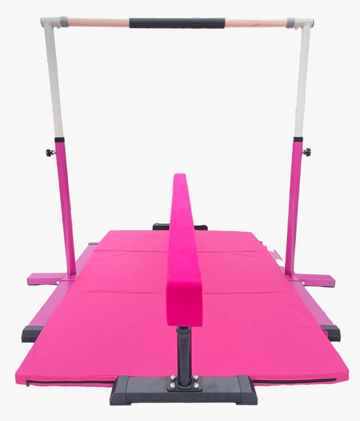 XDance Gymnastics Bar Kip Bar for Kids 3 in 1 Set with Adjustable Balance Tube, 6'x4' Tumble Mat, Expandable Height 3 to 5 FT Horizontal Bar Junior Gymnast Gymnastic Bar Asymmetric Bar Pink