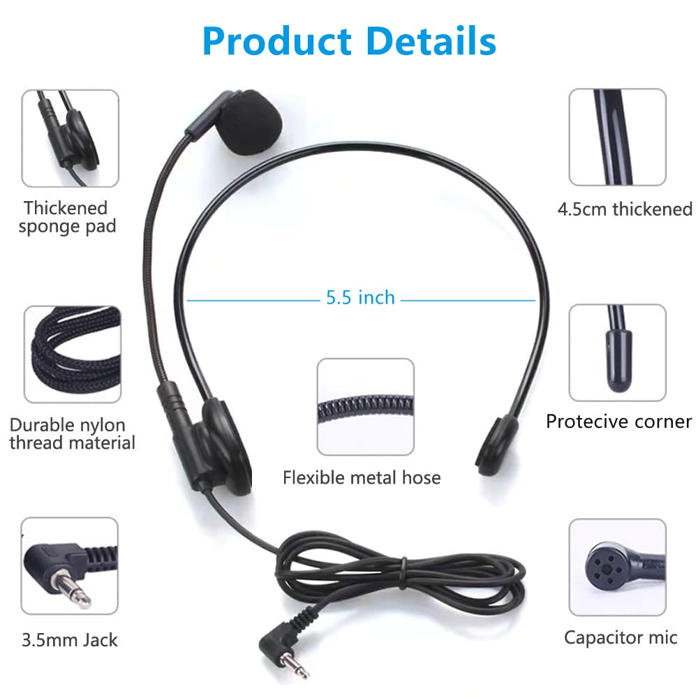 VOVIGGOL Upgraded Wired Microphone Headset with 270 Rotation Mic, Flexible Boom for Voice Amplifier, 3.5mm Connector Jack, Suitable for Singing, Speaking, Teaching