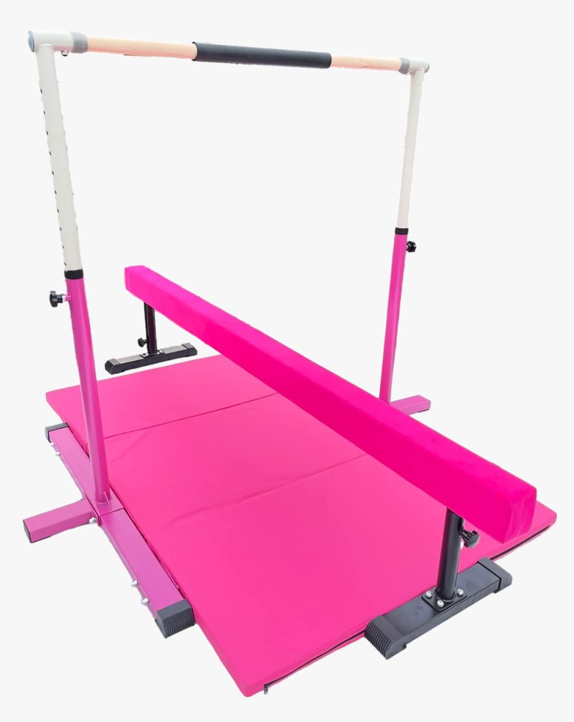 XDance Gymnastics Bar Kip Bar for Kids 3 in 1 Set with Adjustable Balance Tube, 6'x4' Tumble Mat, Expandable Height 3 to 5 FT Horizontal Bar Junior Gymnast Gymnastic Bar Asymmetric Bar Pink