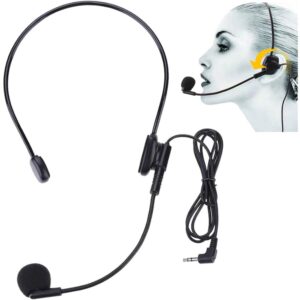 voviggol upgraded wired microphone headset with 270 rotation mic, flexible boom for voice amplifier, 3.5mm connector jack, suitable for singing, speaking, teaching