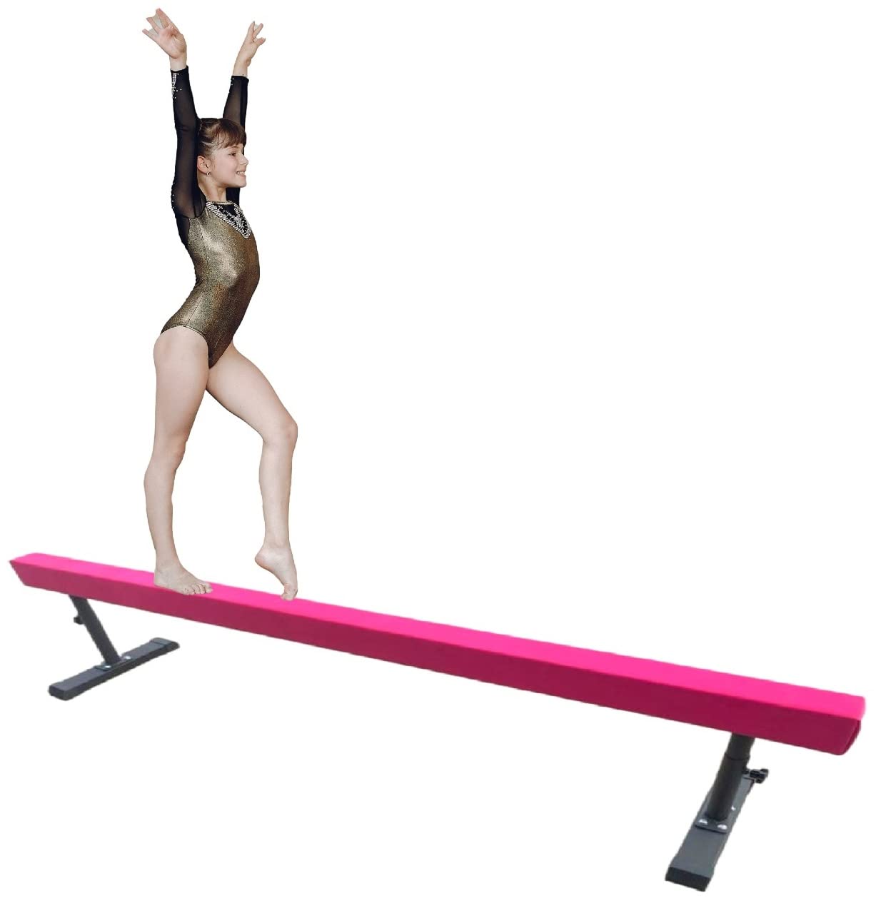 XDance Gymnastics Bar Kip Bar for Kids 3 in 1 Set with Adjustable Balance Tube, 6'x4' Tumble Mat, Expandable Height 3 to 5 FT Horizontal Bar Junior Gymnast Gymnastic Bar Asymmetric Bar Pink