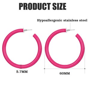 ORAZIO Colorful Big Hoop Earring 80s 90s Retro Earring For Women Acrylic Open Large Hoop Earrings C Shape Trendy Chunky Earrings Lightweight Statement Ear Jewelry 60 70 80mm