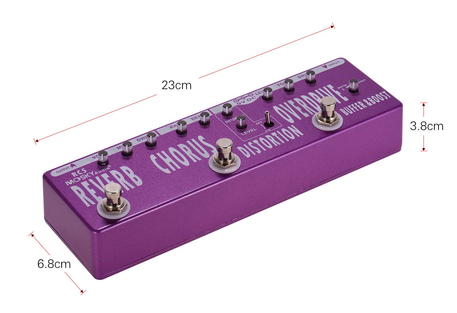 MOSKYAudio Multi-functional Guitar Effect Pedal with 6 Effects Pedal in 1 Unit Buffer + Booster + Overdrive + Distortion + Chorus + Reverb Effects (RC5)