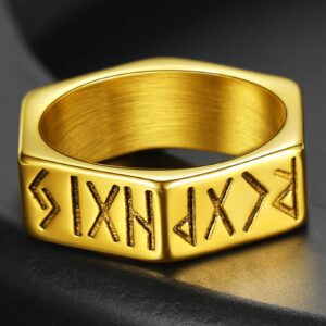 ChainsHouse Gold Band Rings Male Rotating Fidget Thumb Rings Retro Viking Runes Talisman Woman Stacking Bands 7mm Size 8