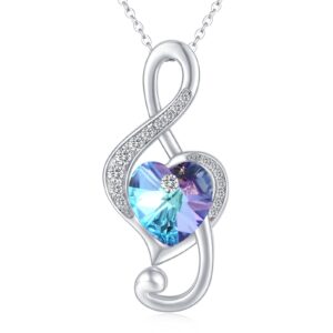 music necklace 925 sterling silver music note pendant austrian crystal heart necklace music jewelry gift for women