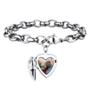 findchic customized heart locket bracelet for women with picture women stainless steel mother bracelets adjustable photo printing chunky cable chain bracelet best friends jewelry