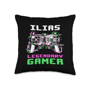 personalized gaming gift idea and gamer quotes ilias-legendary gamer-personalized throw pillow, 16x16, multicolor