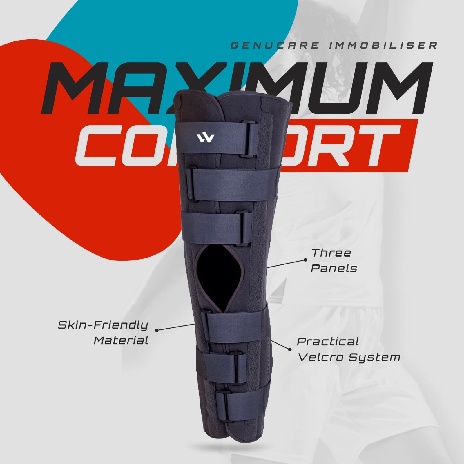 WEHR Genucare Knee Immobilizer – Professional Knee Brace for Post-Op Immobilization and Meniscus Injuries – Knee Support for Men and Women with Adjustable Hook and Loop Straps (Small)