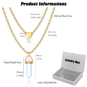 THJEW Natural Opalite Crystal Stone Bullet Pendant Necklace,Opal Crystal Layered Pendant Necklace,Natural Gemstone Pendant,Opal Crystal Jewelry, Yellow Gold, Opal