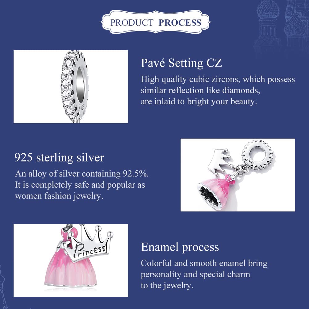 Dress & Crown Pendant Charm 925 Sterling Silver Charm Fits For Pandora Bracelet