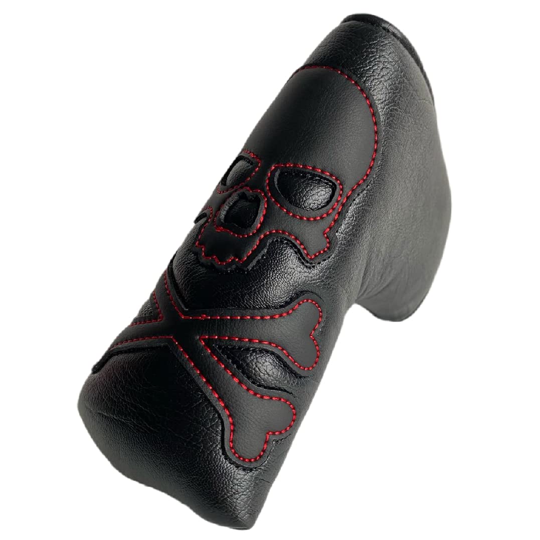 Golf Putter Cover Blade Putter Headcover Magnetic - Black PU Leather - Skull Golf Club Headcover fits for Scotty Cameron Select Newport Series Putters for Golfer Protect Golf Clubs Protector for Men