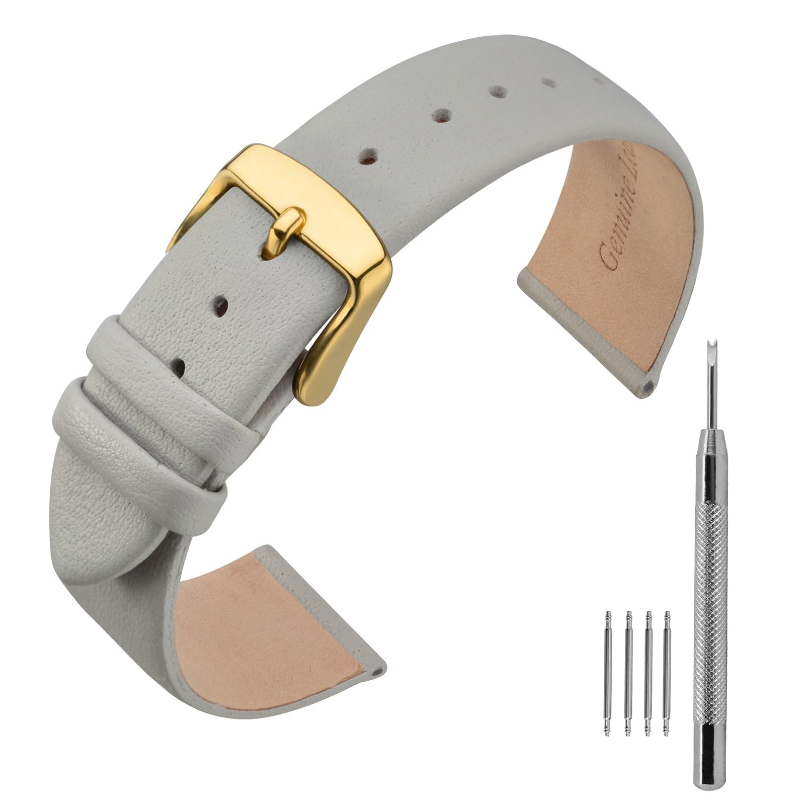 ANNEFIT Calfskin Leather Watch Straps 20mm, Thin Elegant Replacement Watch Band with Gold Buckle (Grey)